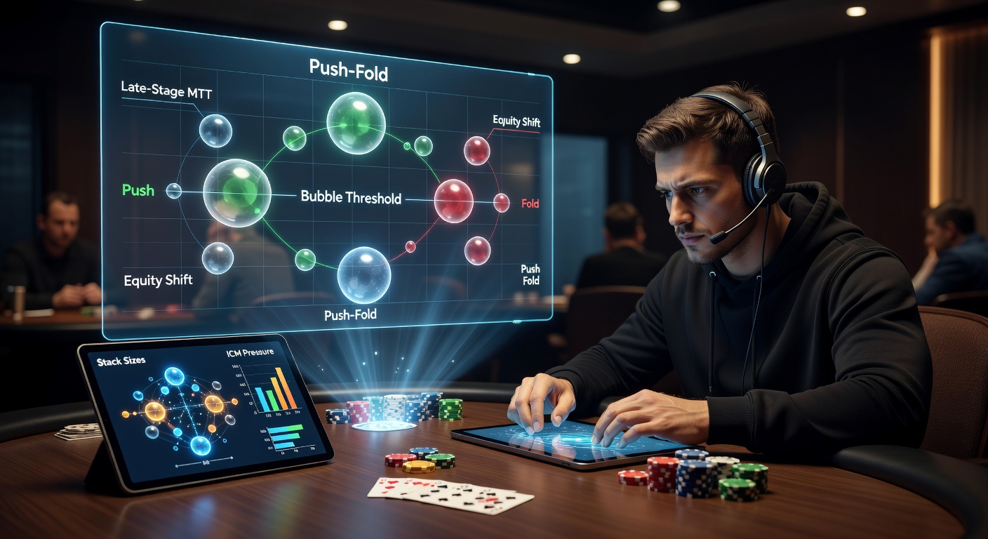 Close-up of a poker chart displaying push-fold ranges across stack sizes and positions during MTT bubble