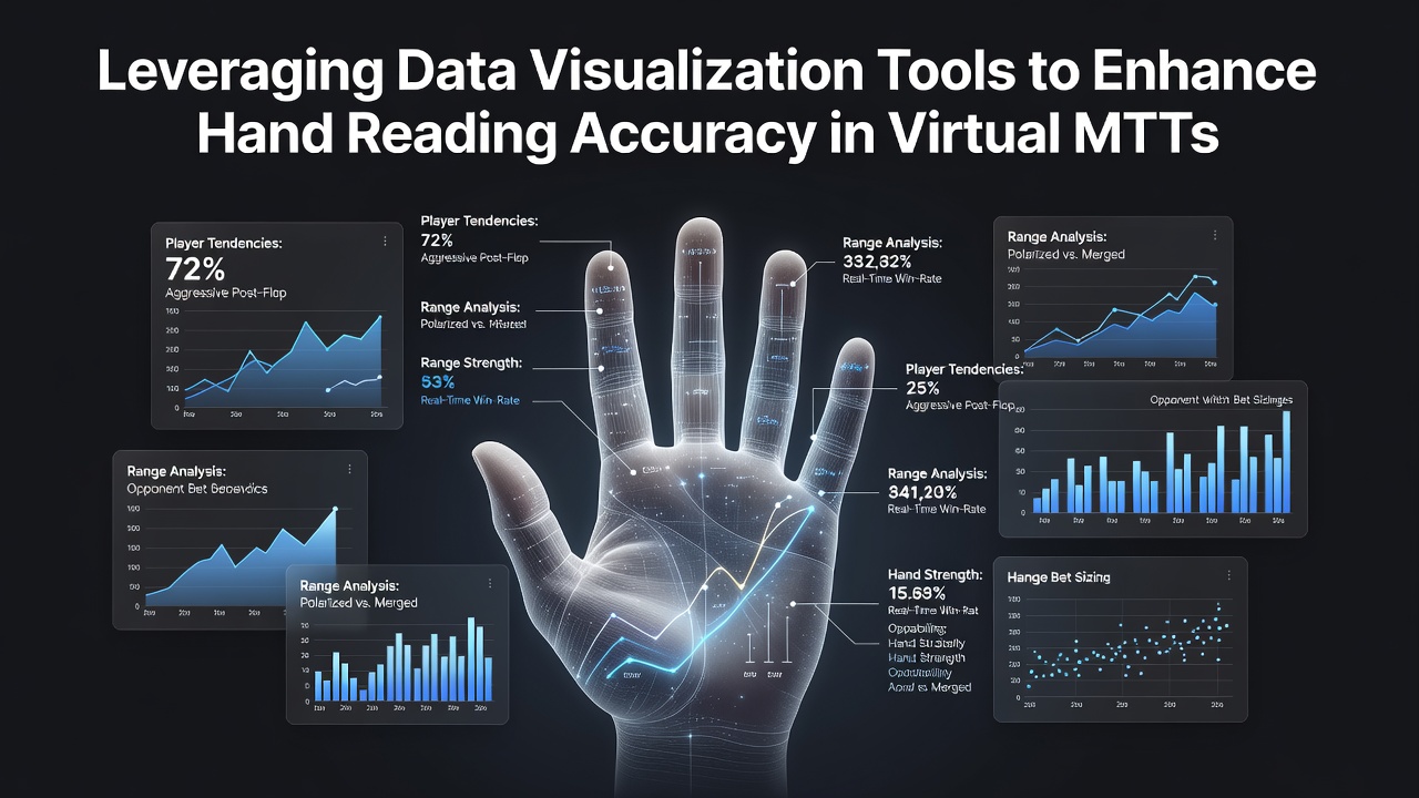 Data visualization dashboard displaying poker hand statistics and player tendencies in a multi-table tournament interface
