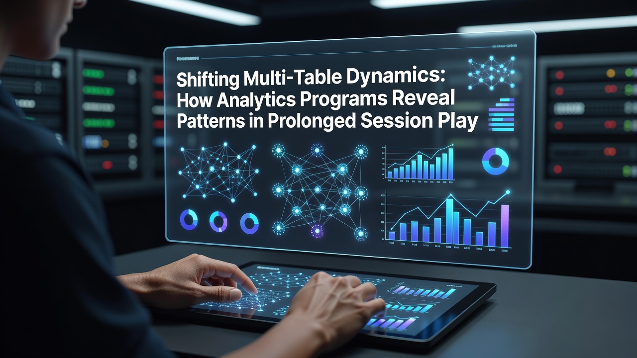 Analytics dashboard displaying multi-table poker session metrics and player performance trends
