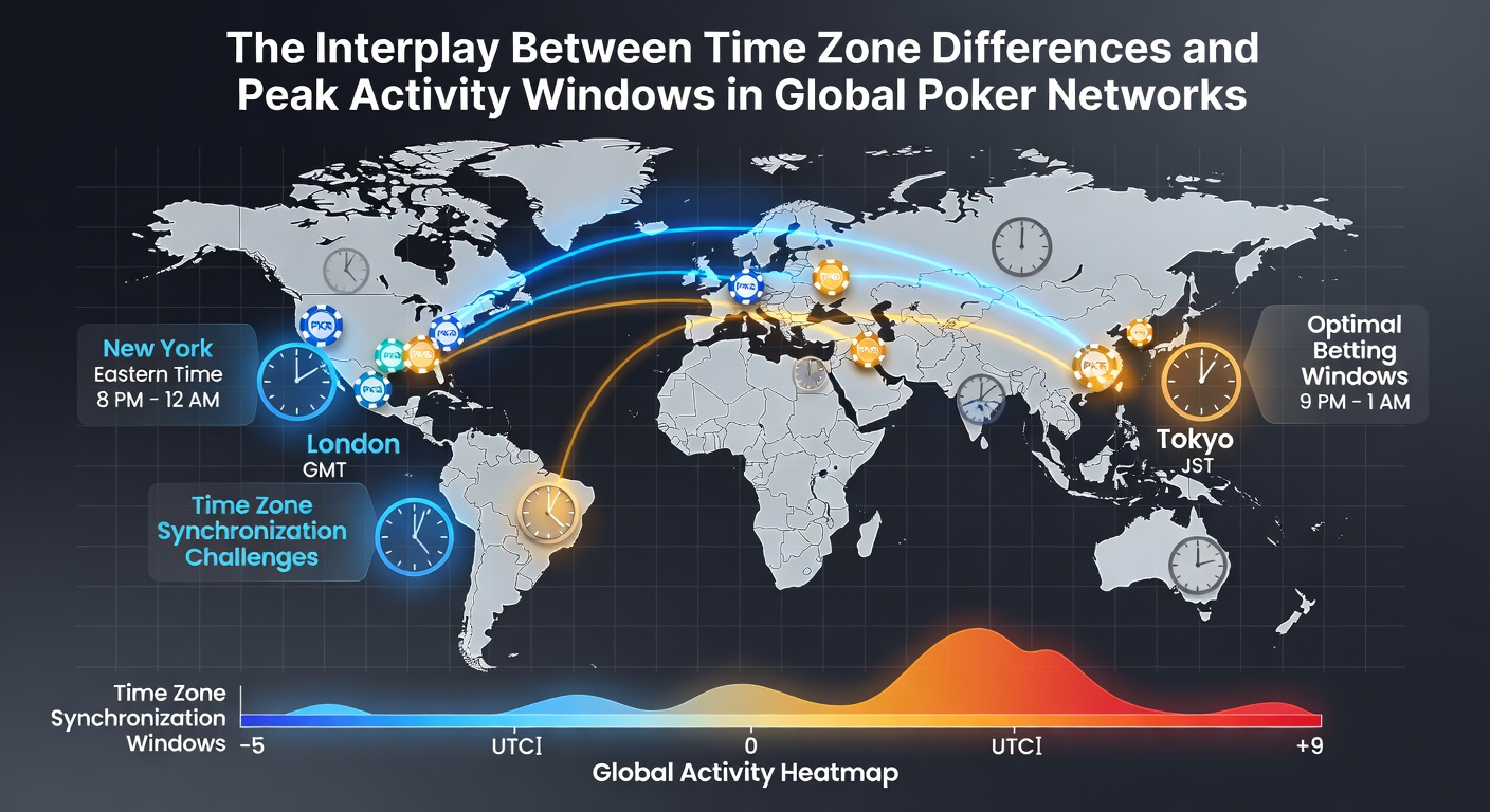 Chart displaying hourly poker traffic volumes across major time zones with highlighted peak windows