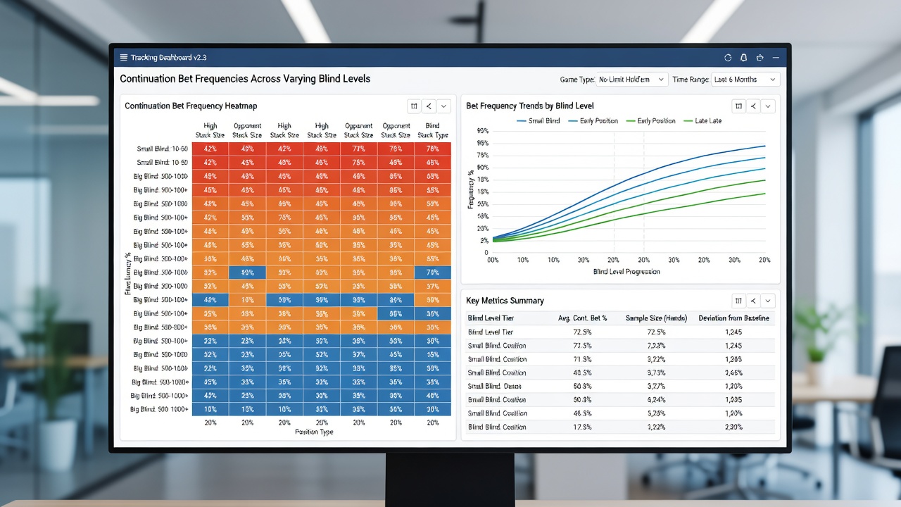 Detailed charts from poker tracking software showing bet frequency variations by stake level