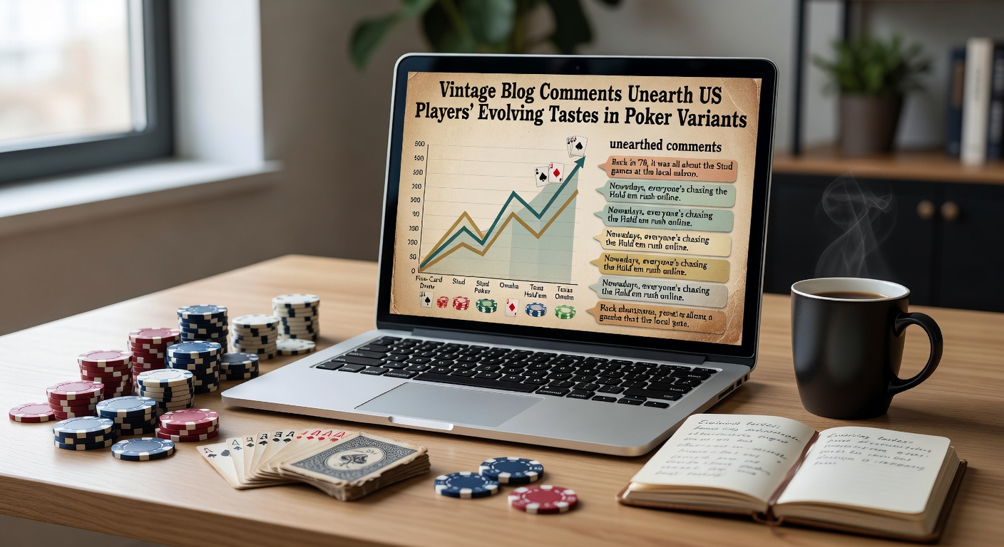 Collage of evolving poker variant charts based on blog comment frequencies from 2005 to 2025